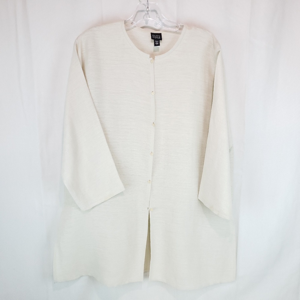 Eileen Fisher Womens Tunic Shirt Ivory Long Sleeve
